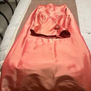 Elegant Coral Gown with Rose Detail